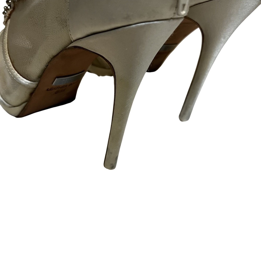 Badgley Mischka Lianna Peep Toe Booties Sz 8M Champagne Rhinestone Wedding Heels - Picture 9 of 9